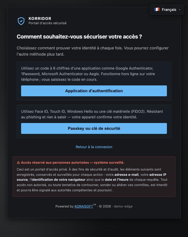 Choosing the second factor on a phone screen: both methods stacked, each with its description
