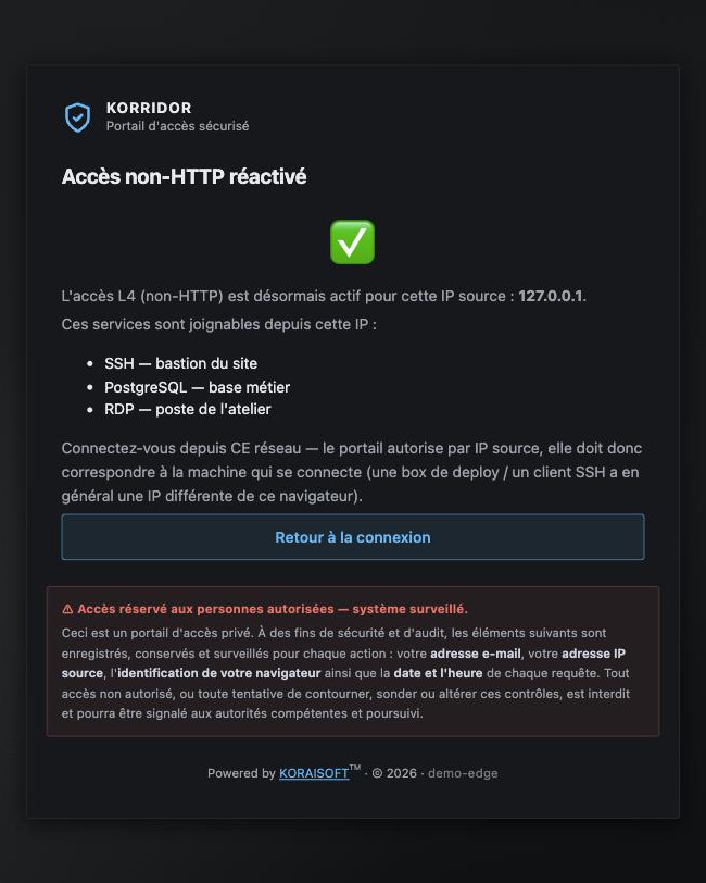 Non-HTTP services screen: the list of TCP and UDP services reopened for this source address